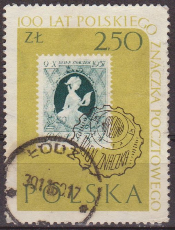 Polonia 1960 Scott 913 Sello Centenario del Sello Polaco Sello de 1957 Usado Polska Poland Polen Pol