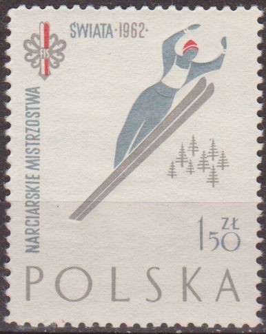 Polonia 1962 Scott 1048 Sello Nuevo Deportes Campeonato Ski Saltos Swiata Polska Poland Polen Pologn