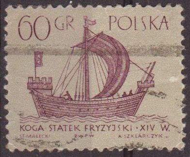 Polonia 1963 Scott 1129 Sello Antiguos Barcos Frison Kogge Koga Statek Fryzyjski Siglo XIV Usado Pol