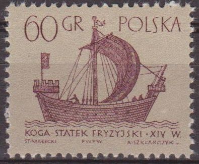 Polonia 1963 Scott 1129 Sello Nuevo Antiguos Barcos Frison Kogge Koga Statek Fryzyjski Siglo XIV Pol