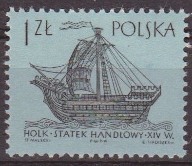 Polonia 1963 Scott 1130 Sello Nuevo Antiguos Barcos Holk Siglo XIV Polska Poland Polen Pologne 