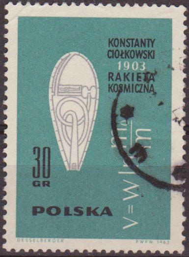 Polonia 1963 Scott 1178 Sello Nave Espacial Rusa Formula Velocidad  y Cohete Konstantin E. Tsiolkov