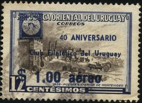 Puerta exterior ciudadela de Montevideo año 1836. Imagen del primer sello uruguayo. Sobreimpreso 40 
