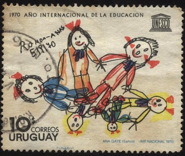 UNESCO. 1970 año internacional de la educación. Ronda dibujo infantil.