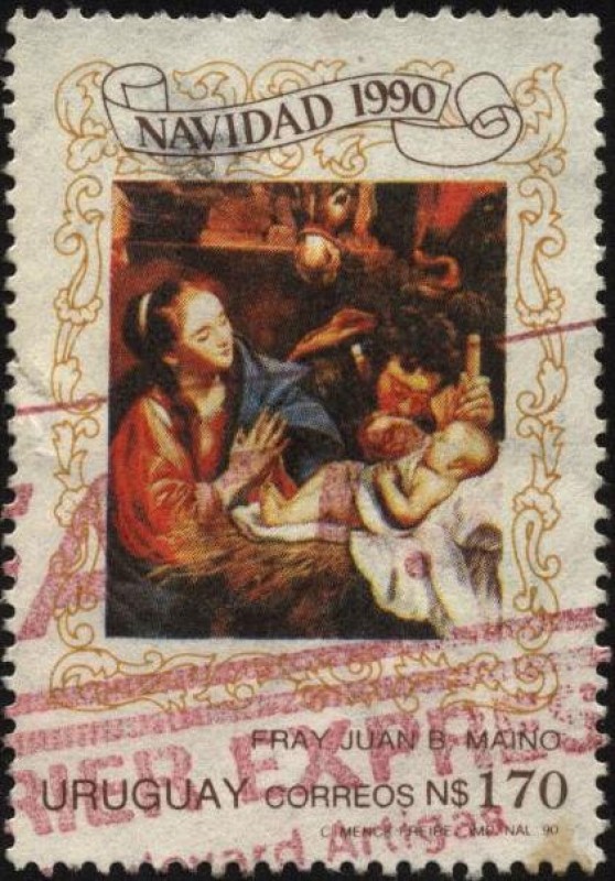 Imagen parcial del cuadro adoración de los pastores -1612- de Fray Juan Bautista Maino. Navidad 1990