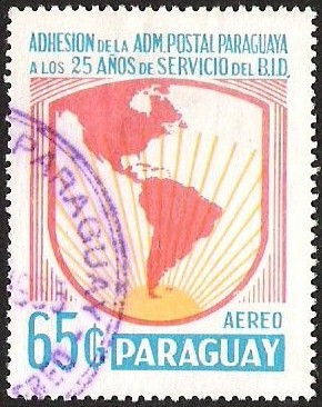 ADHESION DE LA ADM. POSTAL PARAGUAYA A LOS 25 AÑOS DE SERVICIO DEL B.I.D