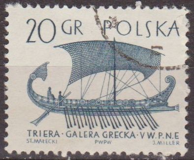 Polonia 1965 Scott 1301 Sello Nuevo Antiguos Barcos Galera Triera Griega Siglo V matasellos de favor
