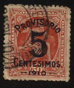 Mercurio 1889. Sobrecargado Provisorio 5 Centésimos en 1910.
