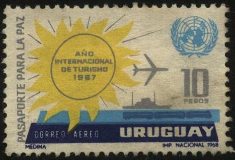 Emblema de la ONU. 1967 año internacional de turismo. Pasaporte para la Paz.