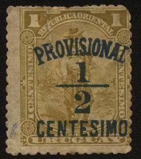 Gaucho de 1895 sobrecargado en 1898 con provisional, medio centésimo. 