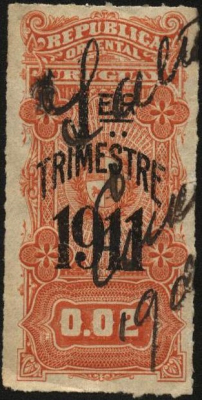 Escudo Nacional. Timbre impuesto del 1er trimestre de 1911. Sobreimpreso.