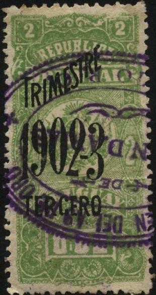 Escudo Nacional. Timbre impuesto 3er. trimestre año 1902. Sobreimpreso.