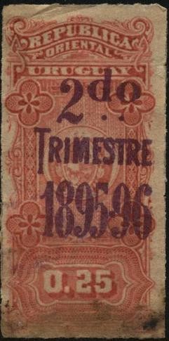 Escudo Nacional. Timbre impuesto 2do. trimestre años 1895-1996. Sobreimpreso