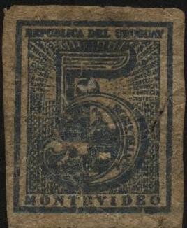 Sello cifra de 1866. Montevideo. 5 centésimos