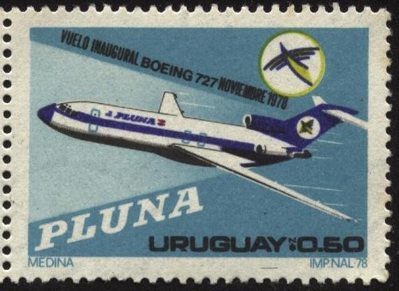 Vuelo inaugural del BOEING 727 de PLUNA en noviembre de 1978. Primeras líneas uruguayas de navegació