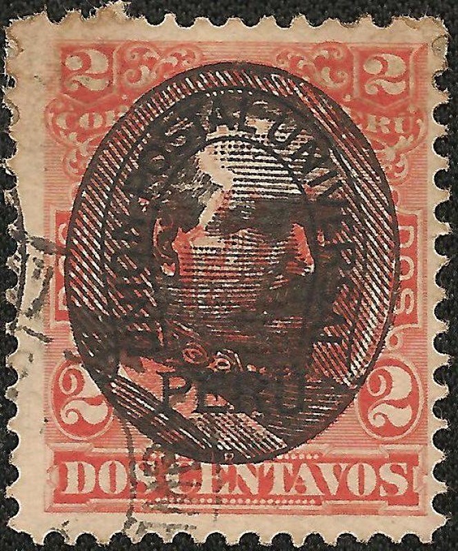 Emisión 1874-79 resellada con el busto del General Remigio Morales Bermudez y la herradura doble de 