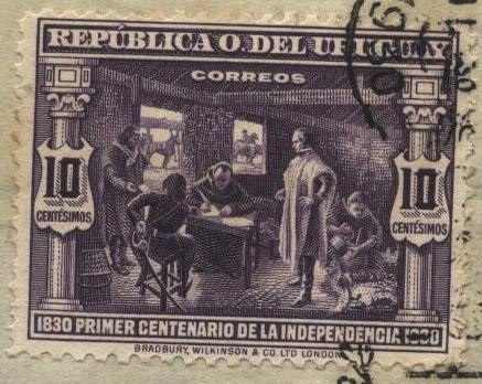 100 años declaratoria independencia de Uruguay. El General Artigas dictando a su secretario D. José 