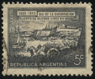 Paisaje del puerto de Buenos Aires en el año 1800. 15 de agosto día de la exportación nacional. 