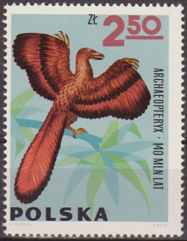 Polonia 1966 Scott 1400 Sello Nuevo Fauna Dinosaurios Vertebrados Prehistoricos Archaeopteryx Polska