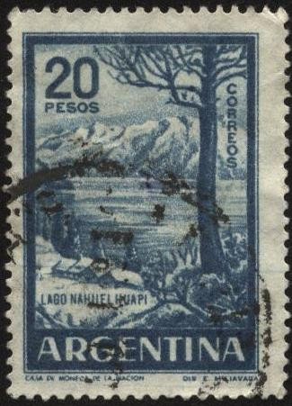 Serie Próceres, riquezas y motivos nacionales. Paisaje del Lago Nahuel Huapí  en la Patagonia de Arg