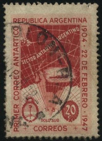Escudo de la Nación Argentina. Sector Antártico de la Argentina. 43 años del primer correo antártico