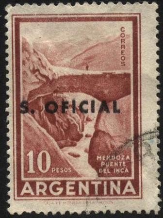 Sellos del Servicio Oficial de la Presidencia de la Nación Argentina. Puente del Inca en Mendoza. So
