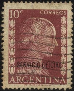 Sellos del Servicio Oficial de la Presidencia de la Nación. Eva Perón. Sello sobreimpreso servicio o