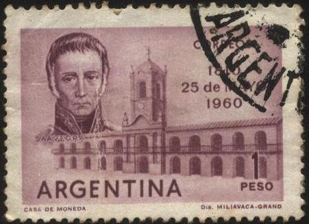 150 años de la Revolución de Mayo. Antiguo Cabildo de Buenos Aires y el General Saavedra Presidente 