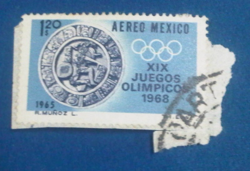 XIX Juegos Olímpicos 1968-Logotipo:Pok-a-tok-ballplayer(Juego Maya)