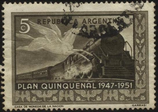 Ferrocarril y Pegasus. Conmemorativo del plan quinquenal 1947-1951.