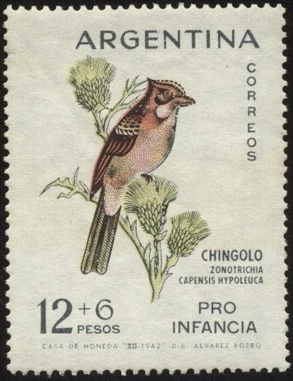 Emisión de sellos PRO INFANCIA, ave autóctona. Chingolo - zonotrichia capensis hypoleuca - 