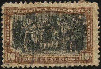 Los jefes de los patriotas chisperos, Domingo French y Antonio Luis Beruti, repartían cintas -divisa
