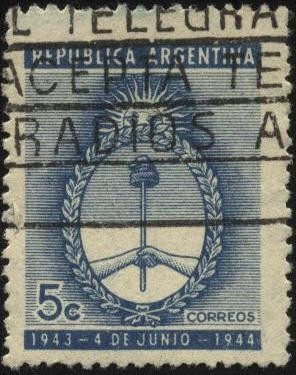 Escudo Nacional Argentino. Conmemorativo del primer aniversario del movimiento del 4 de junio de 194