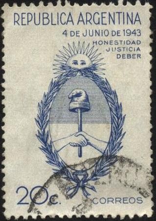 Honestidad, Justicia, Deber. Conmemorativos del Movimiento Revolucionario del 4 de junio de 1943. Es