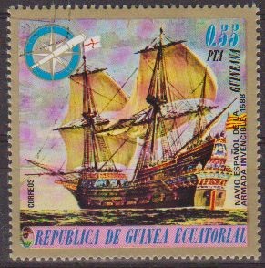 Guinea Ecuatorial 1976 Sello Barco Navio Español de la Armada Invencible 1588 Correo Aereo 0,55pts M