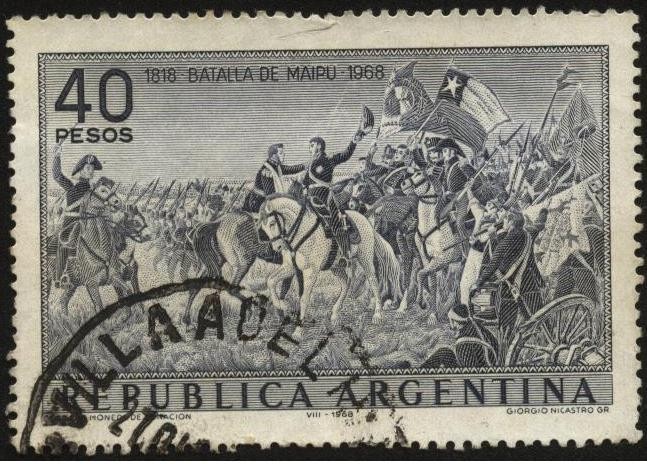 150 años de la Batalla de Maipú el 5 de abril de 1818, en valle del Maipo cercano a Santiago de Chil