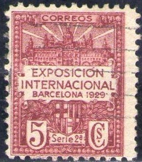 España Barcelona 1929 Edifil 2 Sello Vistas de la Expo y escudo de la ciudad con nº control al dorso