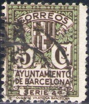 España Barcelona 1932-5 Edifil 12 Sello Escudo de la Ciudad con nº control al dorso Usado 