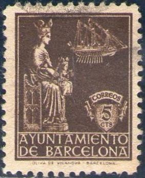 España Barcelona 1940 Edifil 23 Sello Virgen de la Merced con nº control al dorso Usado 