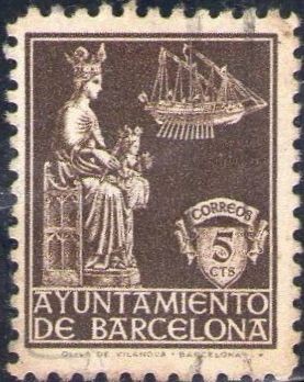 España Barcelona 1940 Edifil 23 Sello Virgen de la Merced con nº control al dorso Usado 