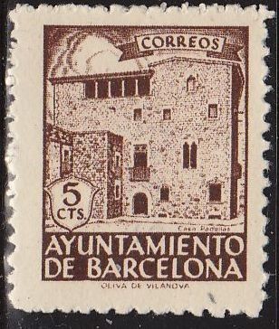 España Barcelona 1943 Edifil 45 Sello ** Arquitectura Casa Padellás c/nº control al dorso