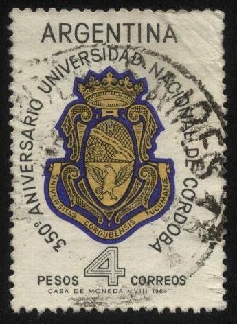 350 años de la Universidad Nacional de Córdoba. Universitas, Cordubensis, Tucumanae. Escudo de la Un