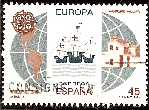 Europa. Monasterio de la Rábida, naves de Colón y mapa de América