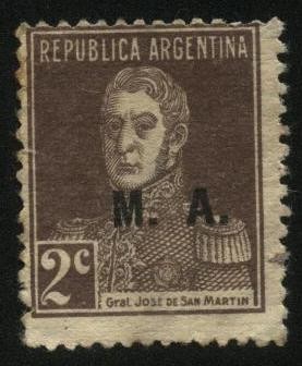 Libertador General San Martín, sobreimpreso M. A. Ministerio de Agricultura.