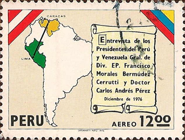 Entrevista de los Presidentes del Perú y Venezuela. Mapas de Perú y Venezuela.