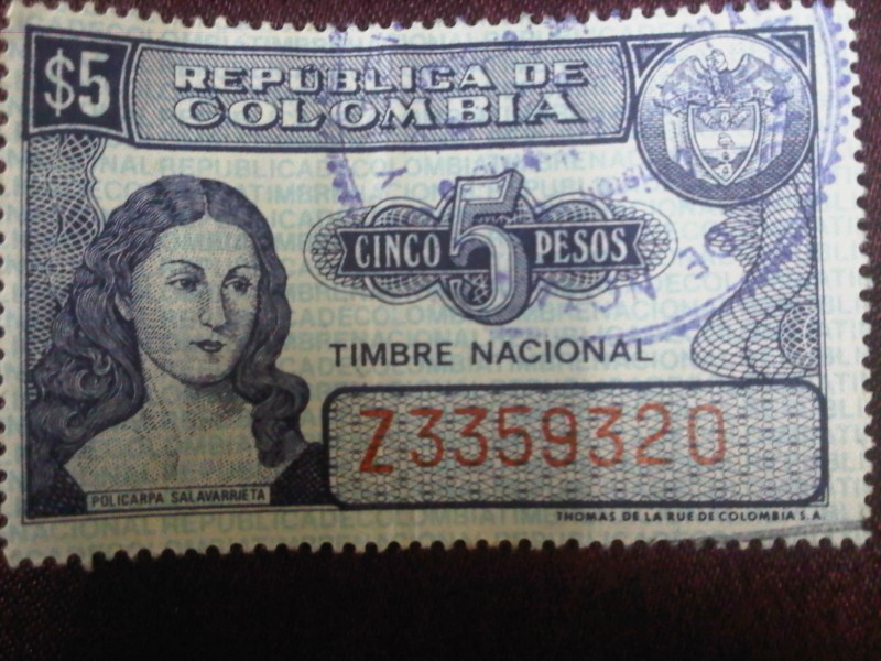 República de Colombia-Policarpa Salavarrieta-Timbre Nacional - Código de catálogo:Col.CO 1973-4