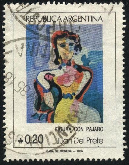 Pintura Figura con pájaro de Juan Del Prete  1897-1987 Pintor, escultor, dibujante, fotógrafo y esce