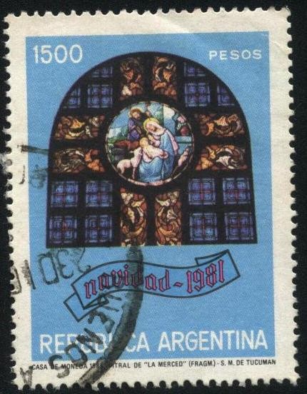 Navidad de 1981. Vitral de la Basílica Menor Nuestra Señora de la Merced,  de la ciudad de San Migue