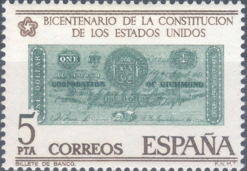 ESPAÑA 1976_2324 Conmemoración del bicentenario de la Constitución de los Estados Unidos. Scott 1949