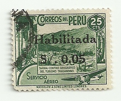 Tarma- centro ceográfico del turismo transandino (sello de 1938 con sobrecarga negra)